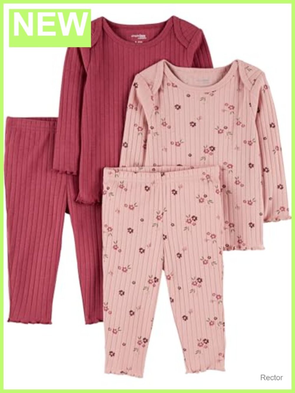 Baby Girls 4-Piece Textured Thermal Top & Pants Set Snug Fit Long Sleeve
